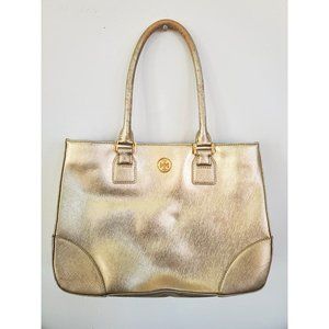 Tory Burch Textured Gold Metallic Tote Bag